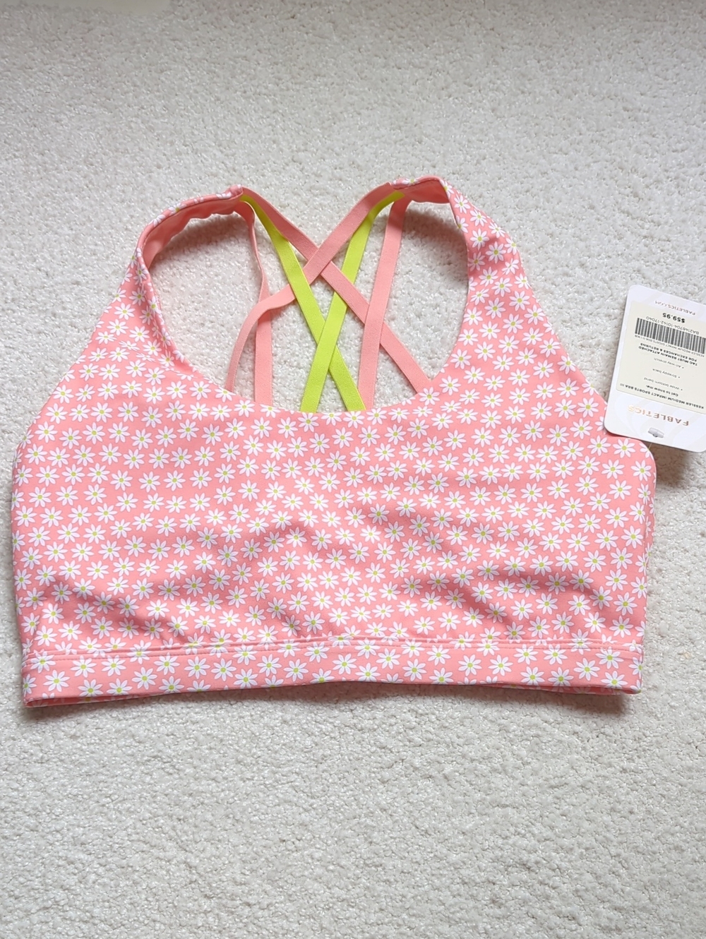 Fabletics Pink Daisy Print Kessler Medium-Impact Sports Bra